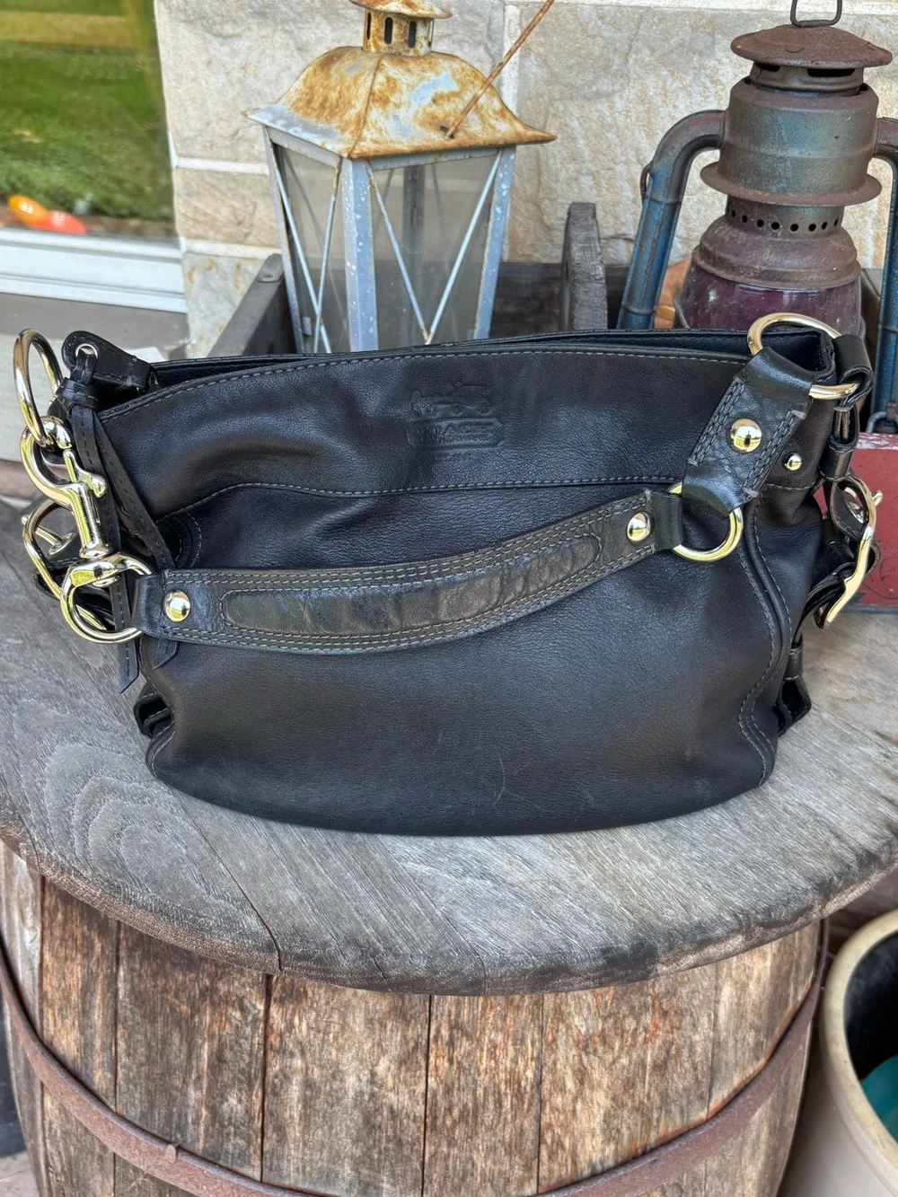 Coach Carly Vintage Black Leather Hobo Bag
